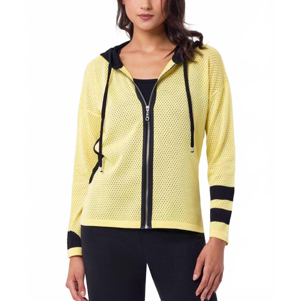 NEW ANGEL APPAREL pointelle knit zip up hoodie in yellow/black